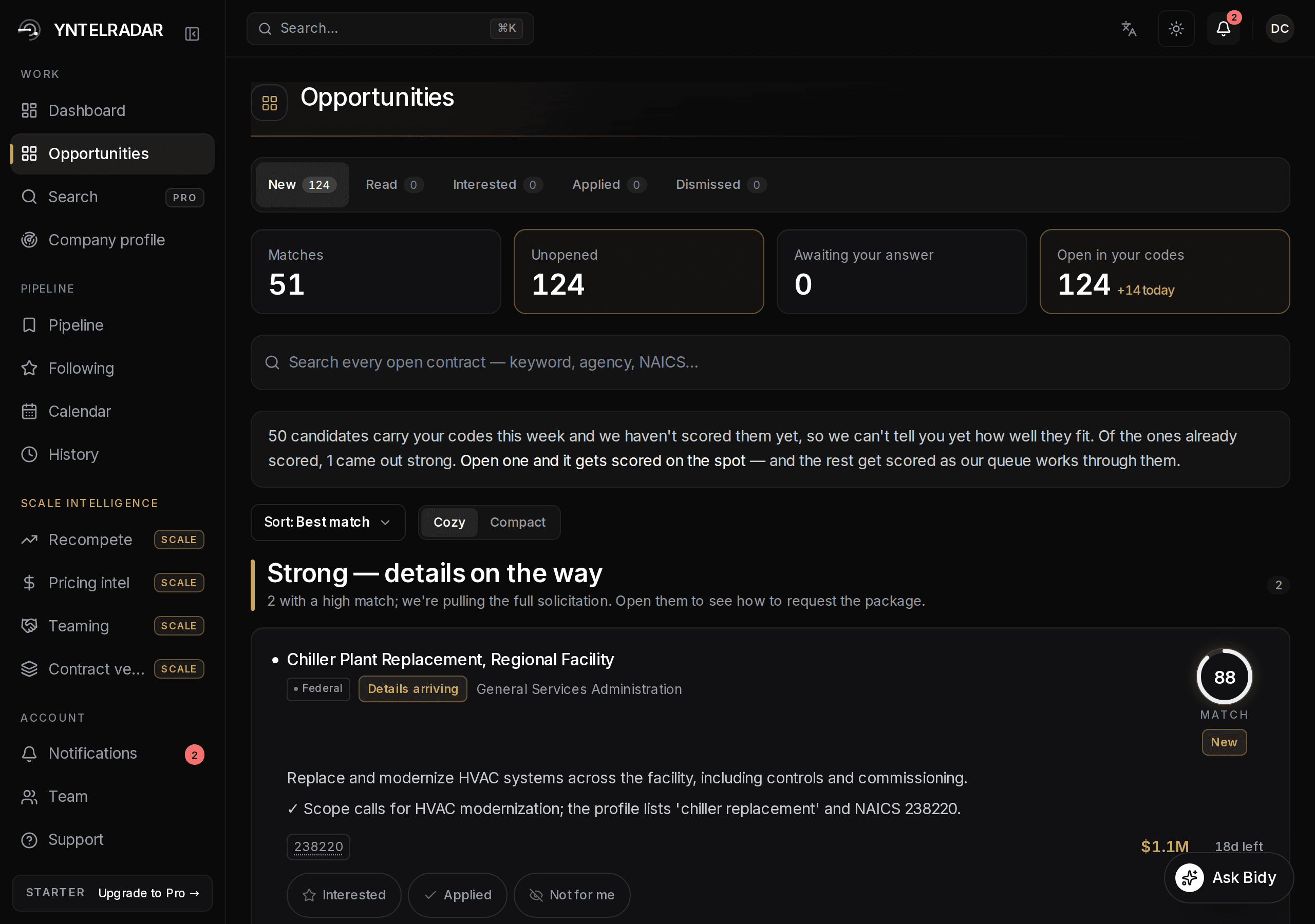 Your first scored feed — the strong ones first, with the reason each one matched.